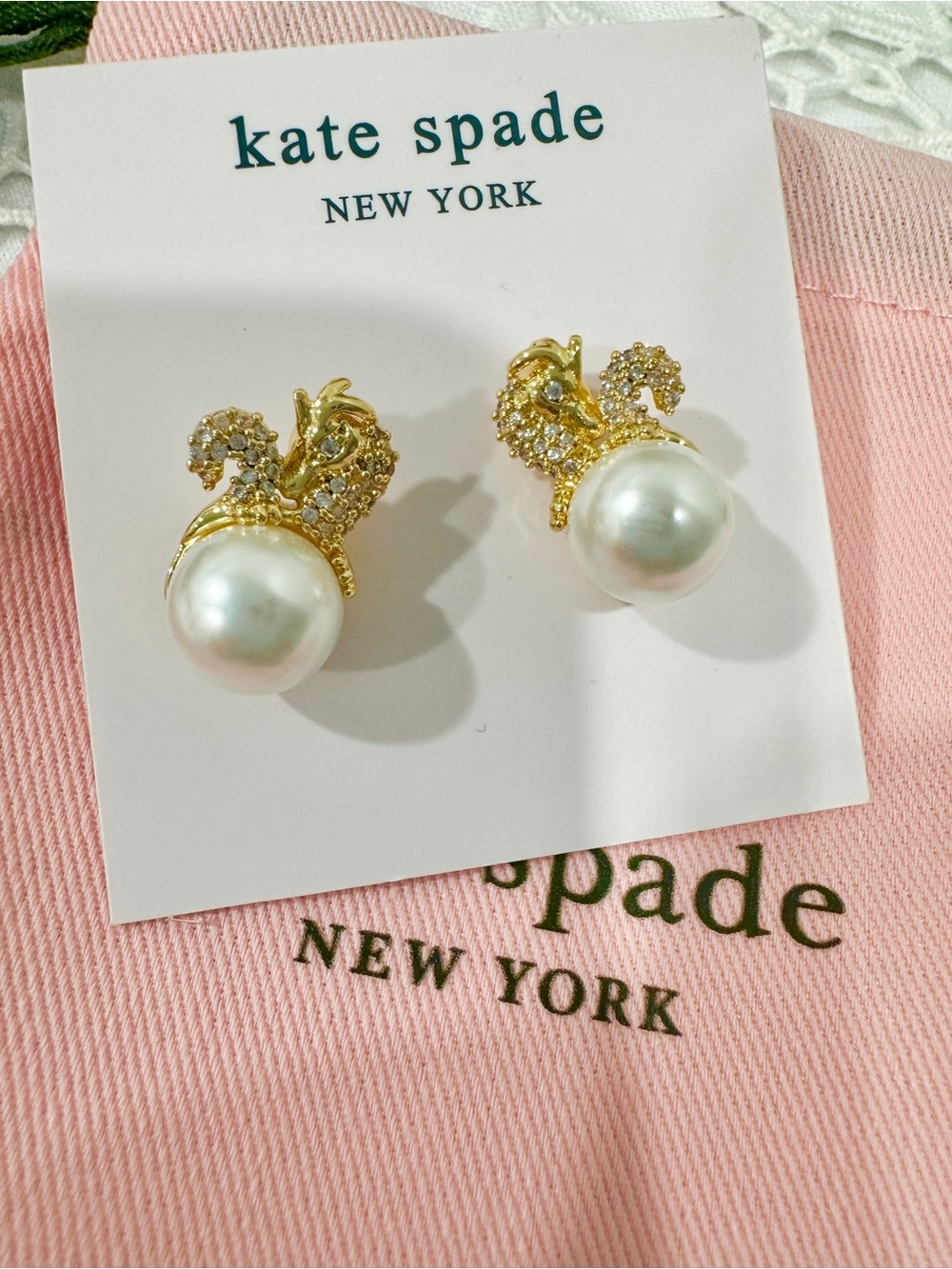 kate spade Gold and White Pearl Dragon Stud Earrings